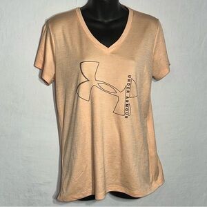 Under Armour Women's HeatGear V-Neck T-Shirt Loose Fit Peach Orange Size M